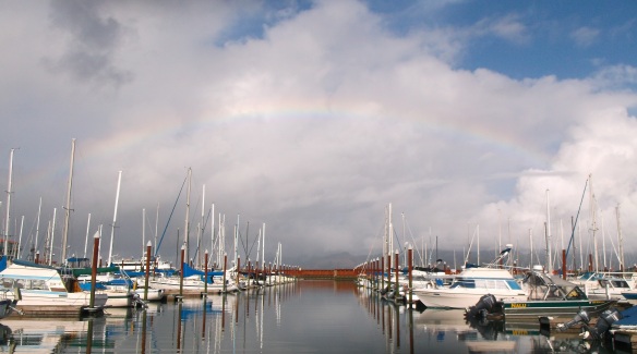 Rainbow over the West Mooring Basin. Astoria, Oregon on the Columbia River.